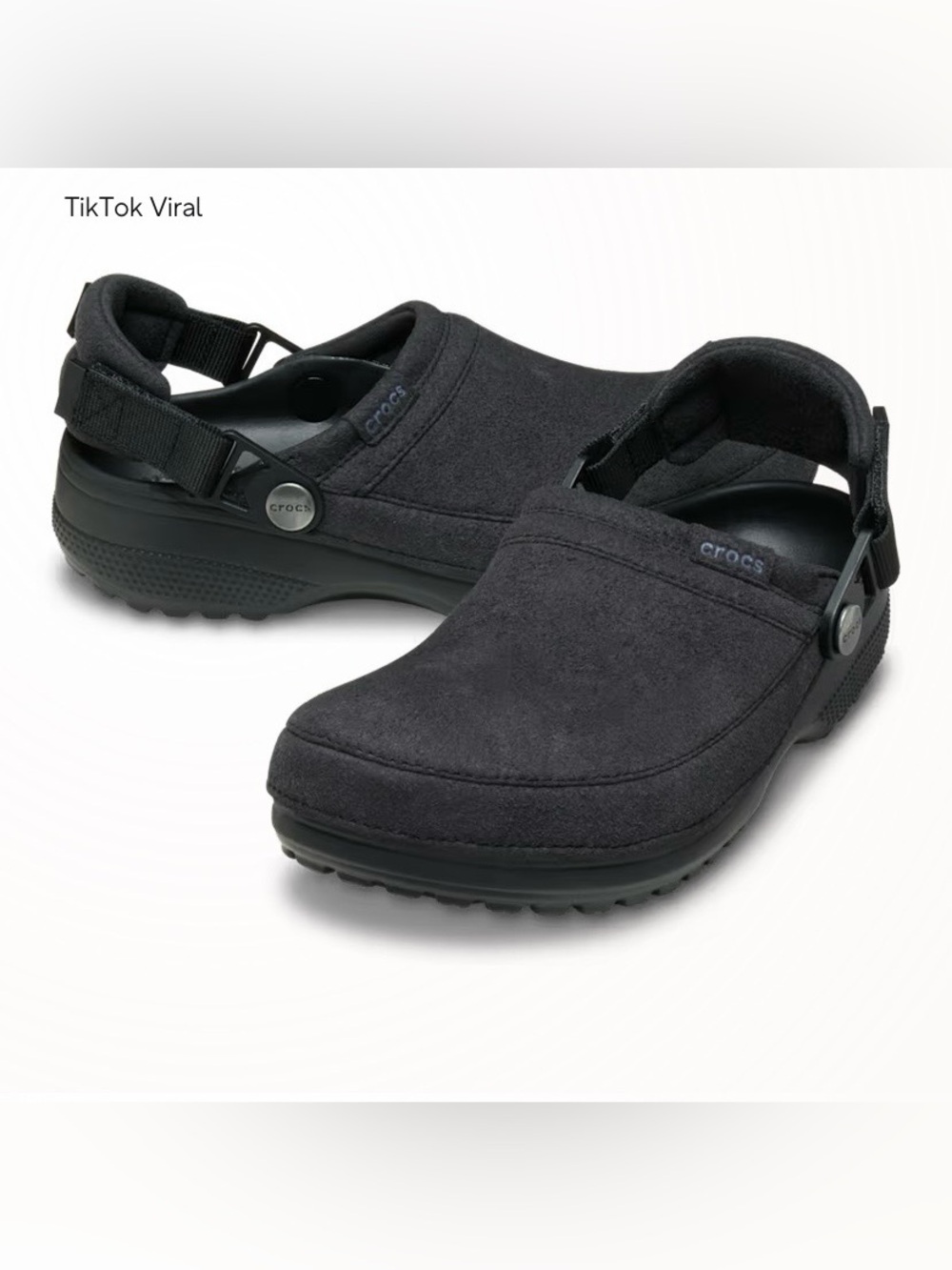 Crocs Classic Crafted Vegan Suede Womens Clogs, Black, New, Size 8